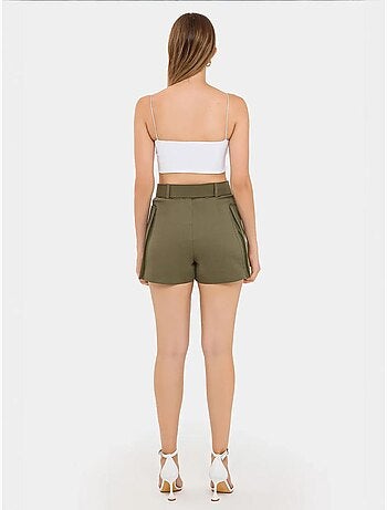 Short taille haute en coton avec poche et ceinture
