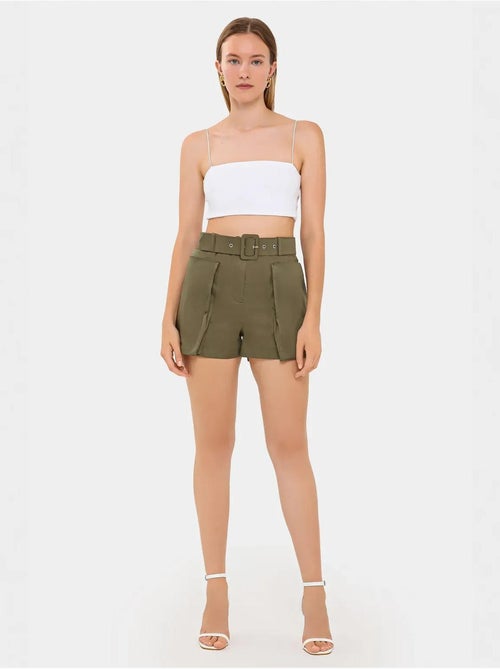 Short taille haute en coton avec poche et ceinture - Kiabi Short taille haute en coton avec poche et ceinture - Kiabi