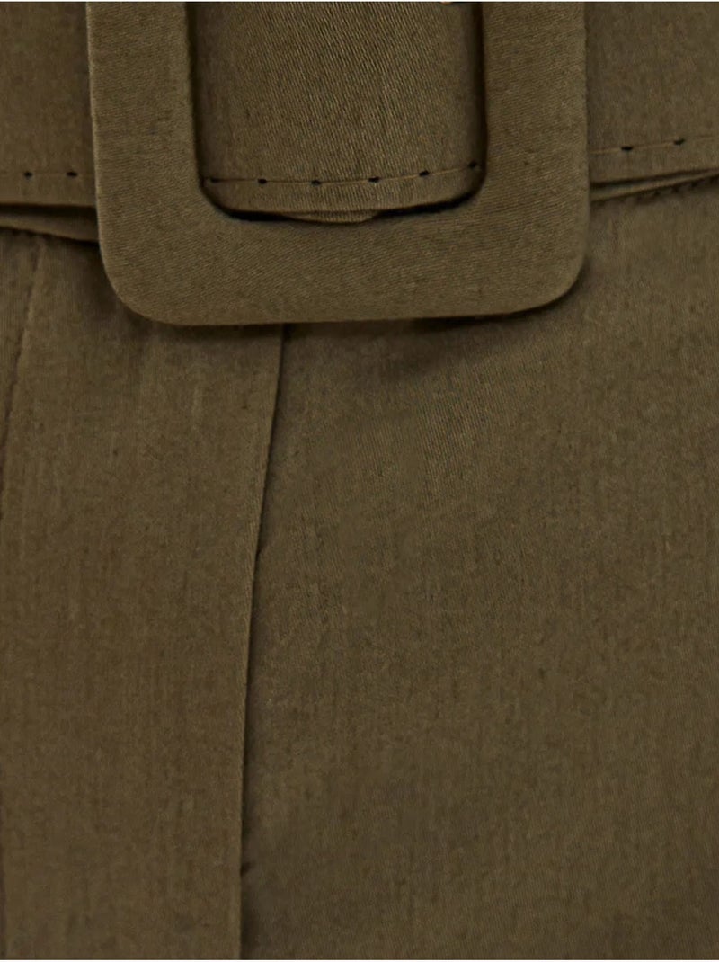 Short taille haute en coton avec poche et ceinture Vert - Kiabi