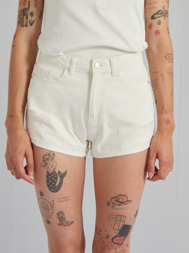 Short taille haute en denim Blanc - Kiabi