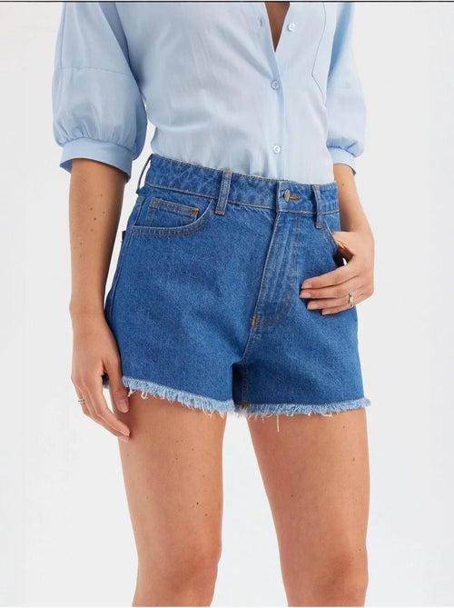 Short taille haute en denim uni - Kiabi Short taille haute en denim uni - Kiabi