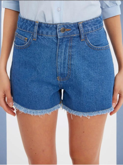 Short taille haute en denim uni - Kiabi Short taille haute en denim uni - Kiabi