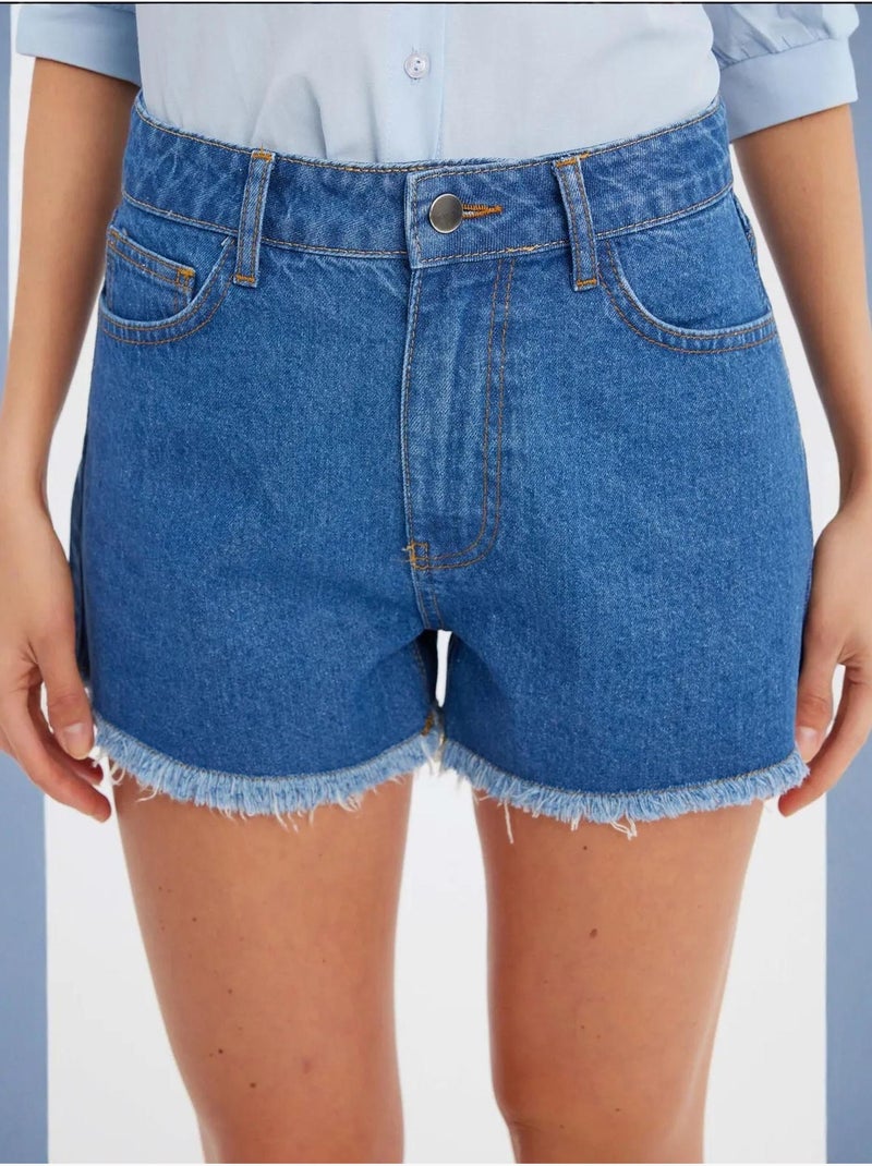 Short taille haute en denim uni Bleu - Kiabi