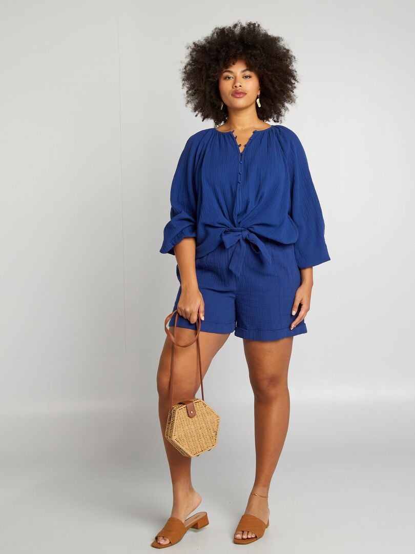 Short De Yoga Femme - Bermuda Long Genou, Taille Haute, Coton - Avec Poches Et Cordon De Serrage - Pour Sport, Détente, été