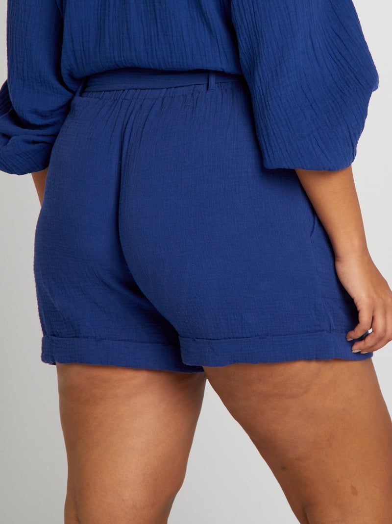 Short taille haute en gaze de coton Bleu - Kiabi