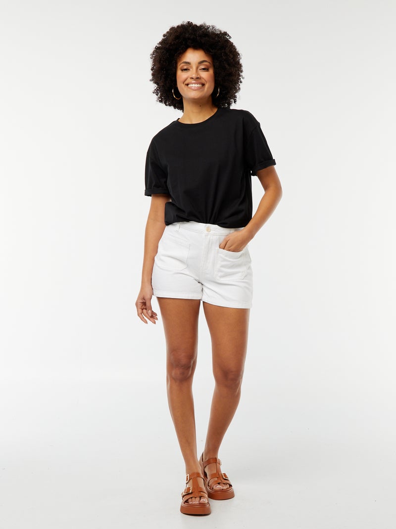 Short taille haute en jean avec 4 poches plaquées Blanc - Kiabi