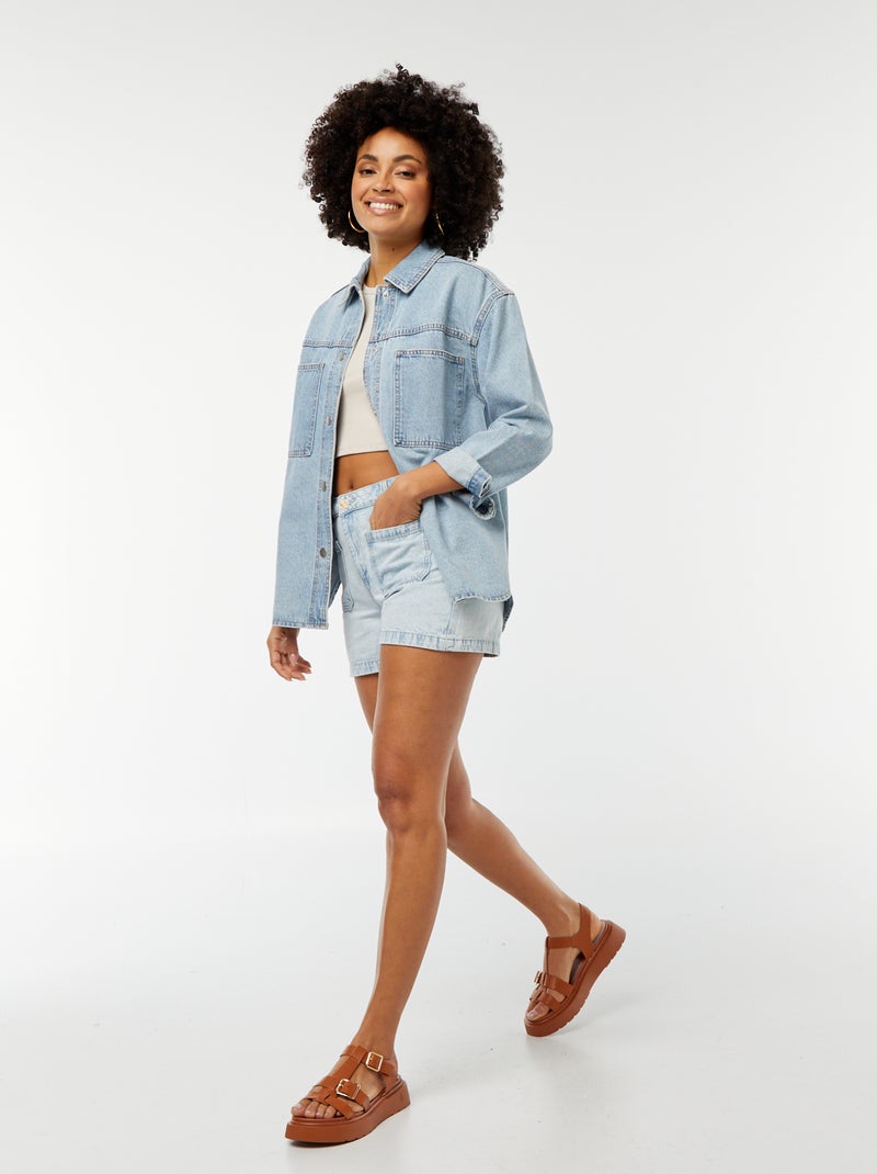 Short En Jean Charlotte Russe - Taille Haute Vieilli - Taille 4 - Bleu Moyen Stretch - Neuf Avec étiquette