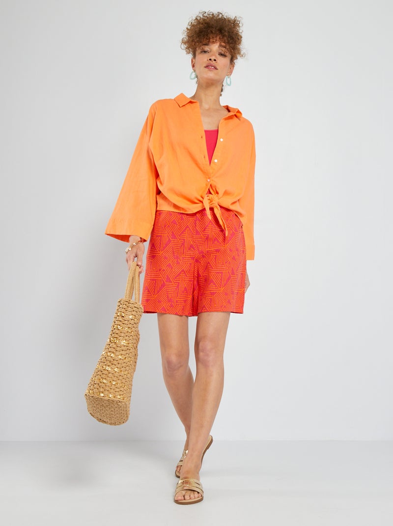 Short taille haute en lin Rose - Kiabi