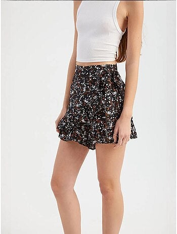 Short taille haute fleuri avec ceinture