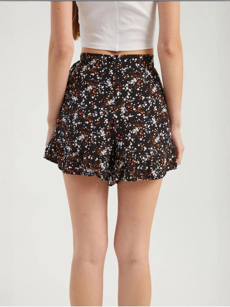 Short taille haute fleuri avec ceinture Noir - Kiabi