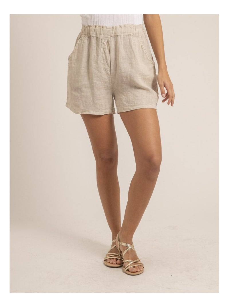 Short taille haute lin XANGA Beige - Kiabi