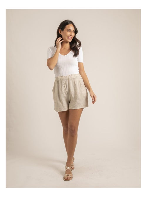 Short taille haute lin XANGA - Kiabi
