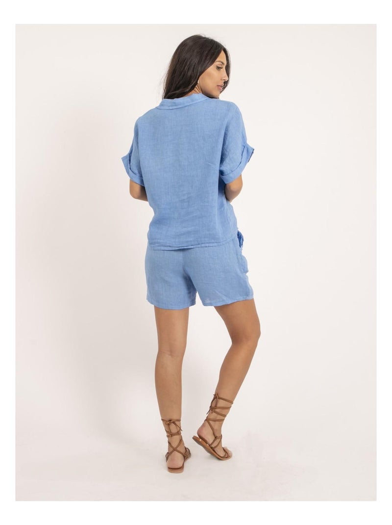 Short taille haute lin XANGA Bleu - Kiabi