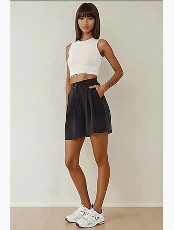 Short taille haute plissé en lyocell doux au toucher hiccup