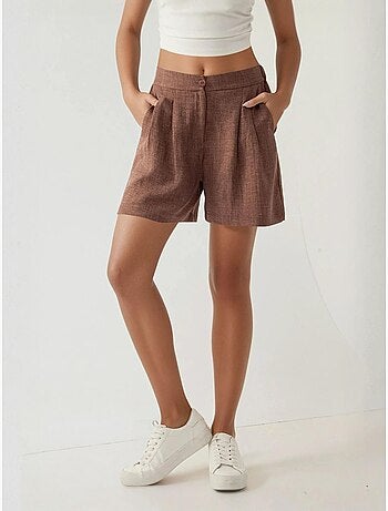 Short taille haute plissé en lyocell doux au toucher
