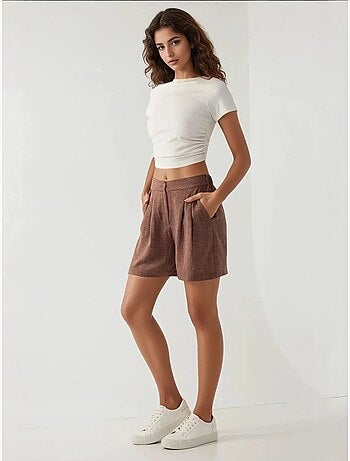 Short taille haute plissé en lyocell doux au toucher