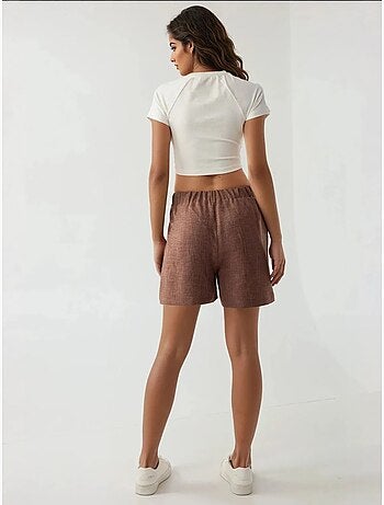 Short taille haute plissé en lyocell doux au toucher