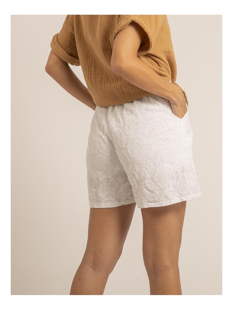 Short taille haute pur coton dentelle XETTA Blanc - Kiabi