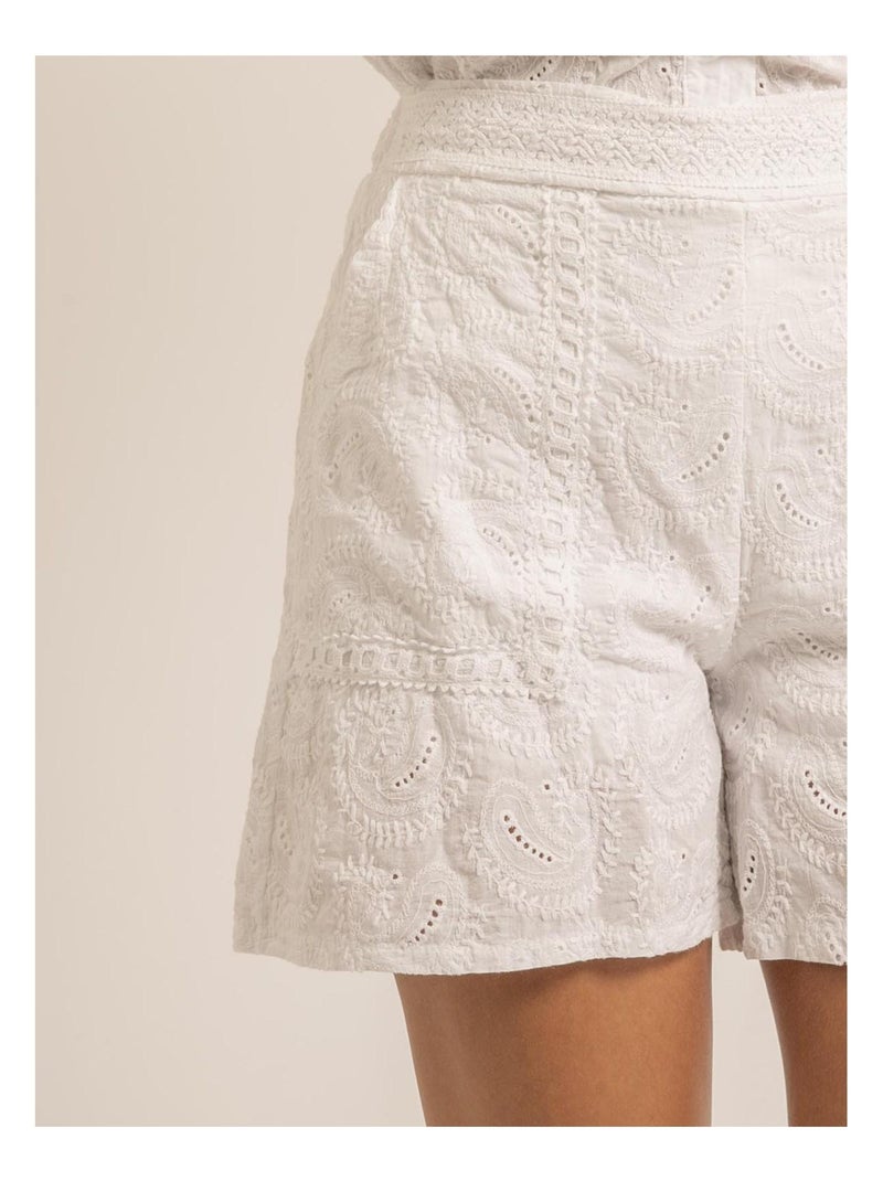 Short taille haute pur coton dentelle XETTA Blanc - Kiabi