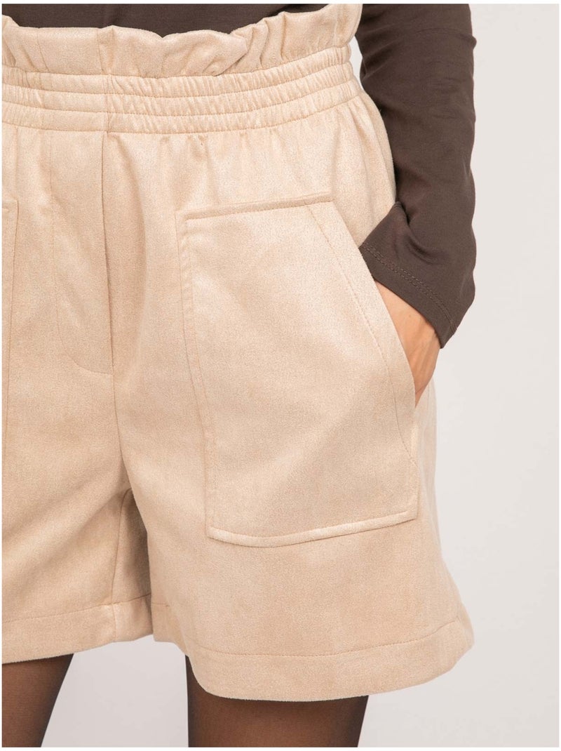 Short taille haute suédine ceinture élastiquée xiche Beige - Kiabi