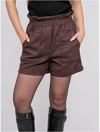 Short taille haute suédine ceinture élastiquée xiche