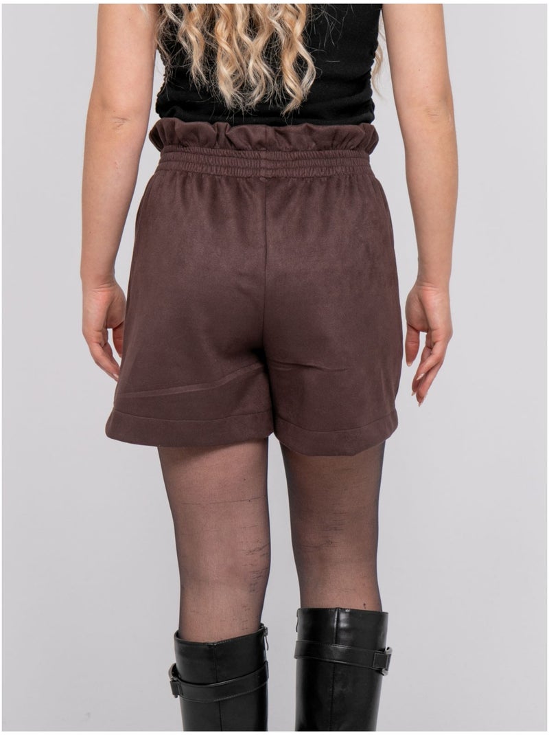 Short taille haute suédine ceinture élastiquée xiche Marron - Kiabi