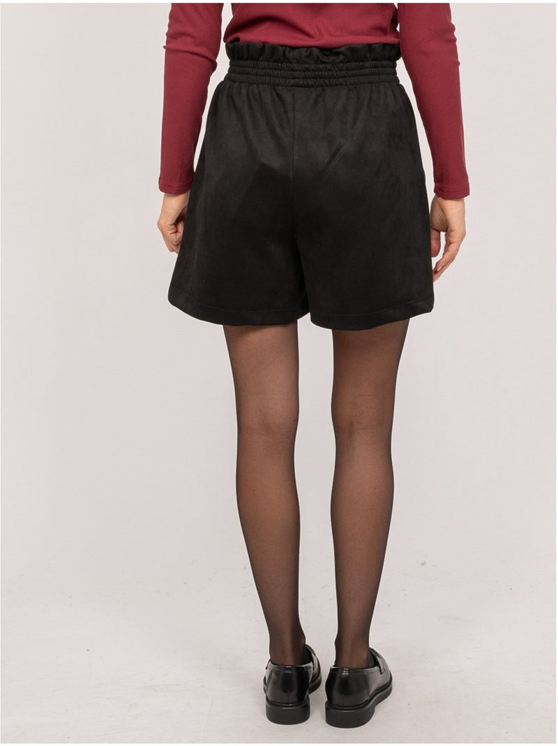Short taille haute suédine ceinture élastiquée xiche Noir - Kiabi
