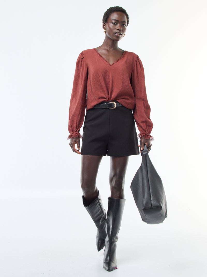 Short taille haute uni Noir - Kiabi