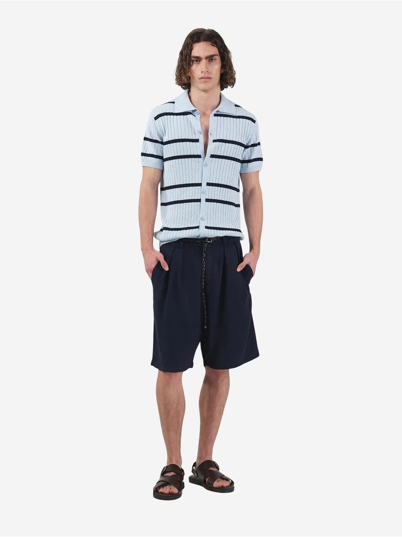 Short taille mi-haute à jambes larges en tencel avec poches giesto Bleu marine - Kiabi