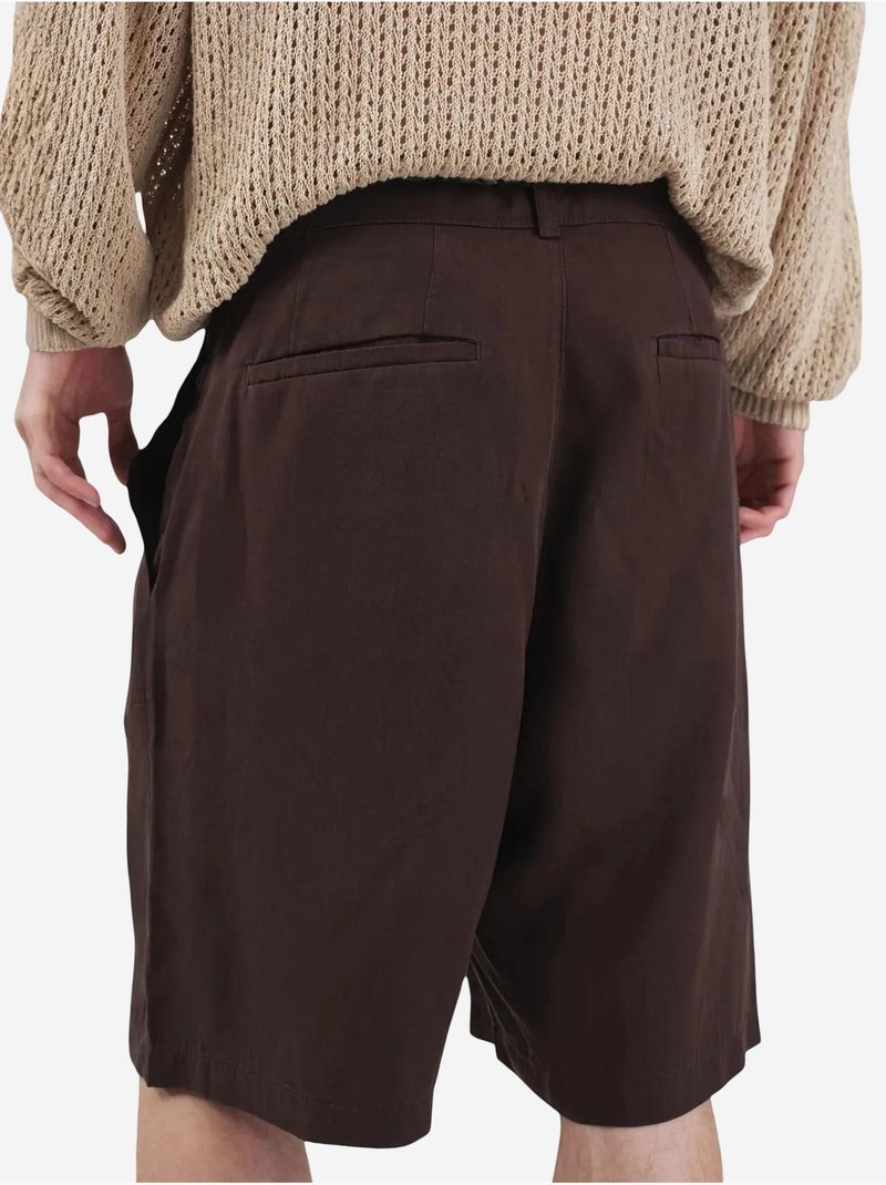 Short taille mi-haute, jambes larges et ceinture en tencel giesto Marron foncé - Kiabi