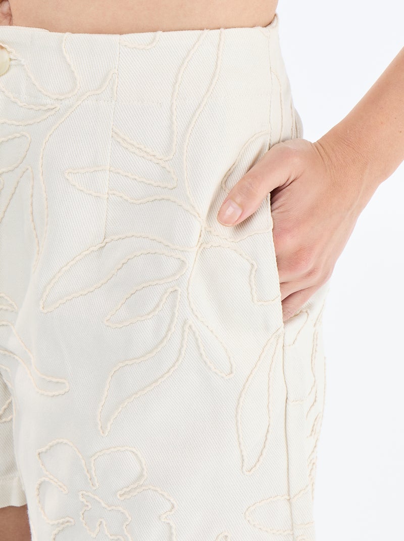 Short taille standard avec broderies Blanc - Kiabi