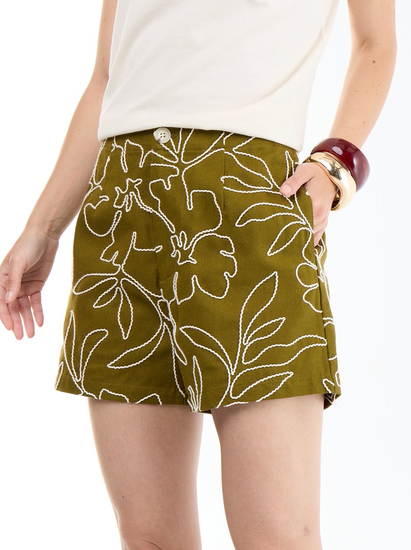 Short taille standard avec broderies Vert - Kiabi