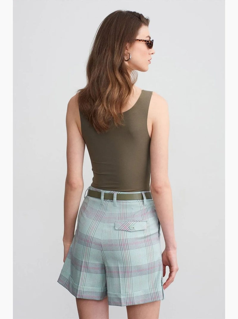 Short tailleur à carreaux, taille haute et ceinture dilvin Multicolore - Kiabi