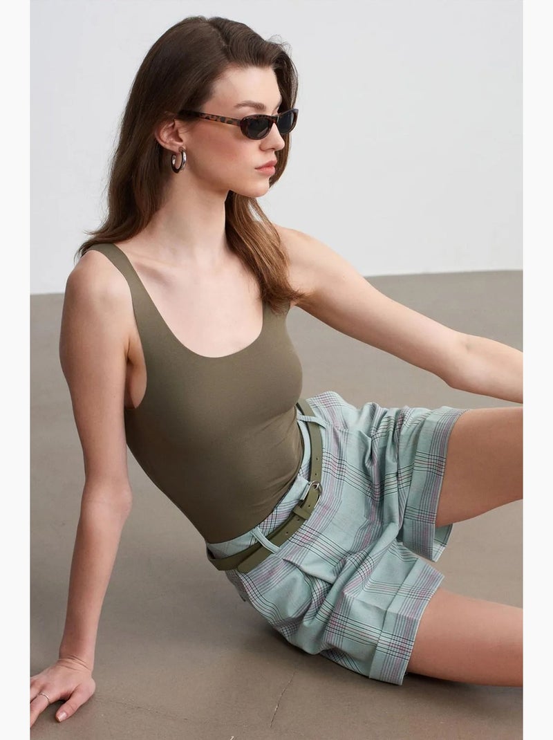 Short tailleur à carreaux, taille haute et ceinture dilvin Multicolore - Kiabi