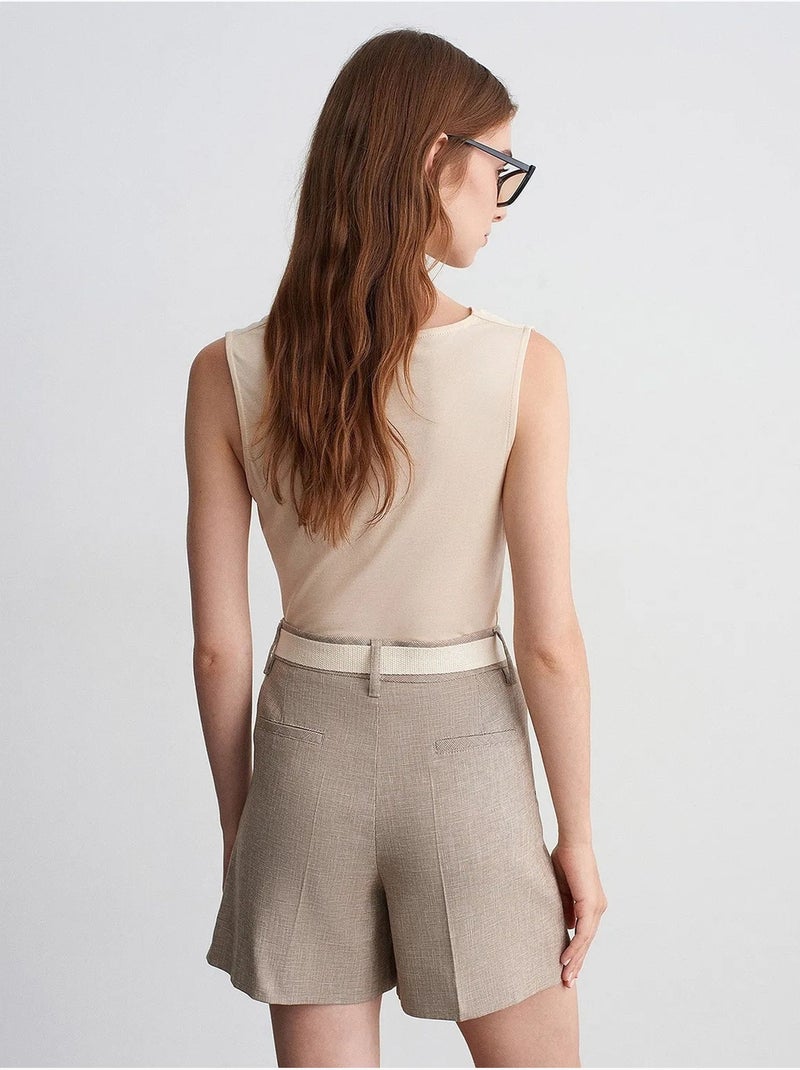 Short tailleur à taille haute et ceinture dilvin Beige argile - Kiabi