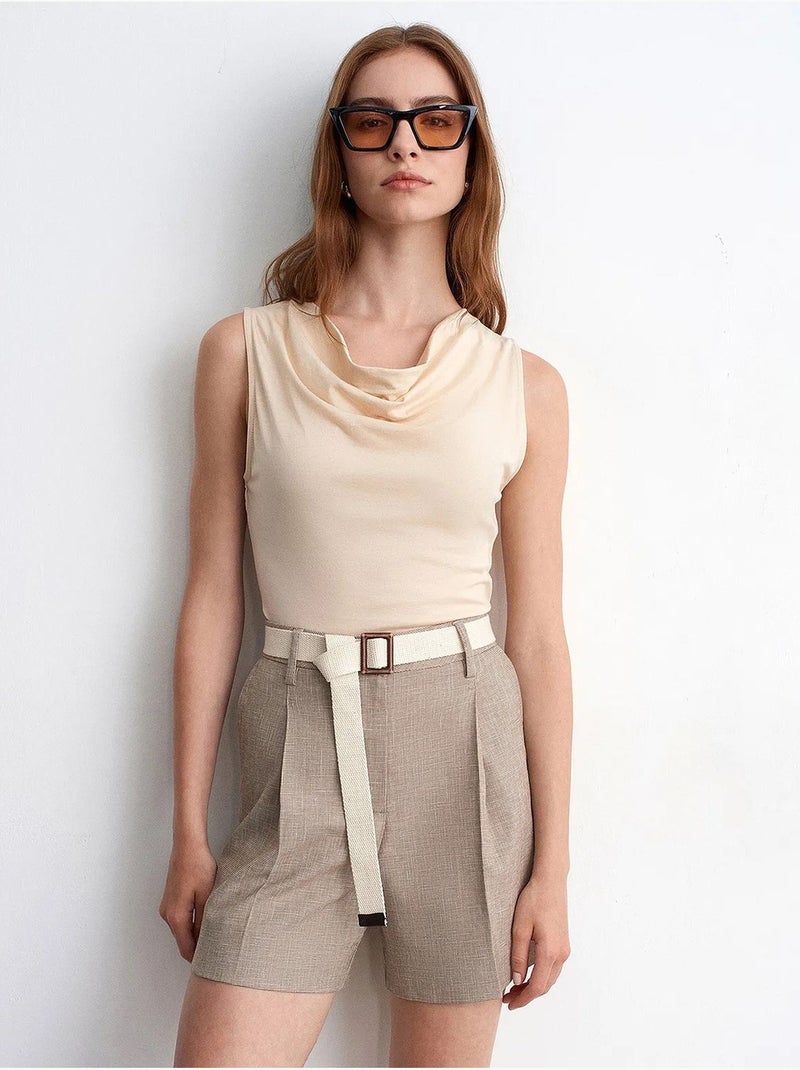 Short tailleur à taille haute et ceinture dilvin Beige argile - Kiabi