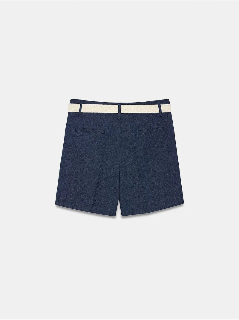 Short tailleur à taille haute et ceinture dilvin Bleu marine - Kiabi