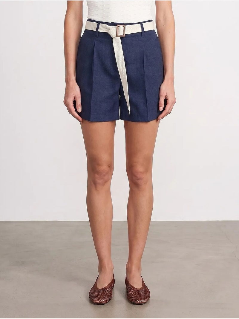 Short tailleur à taille haute et ceinture dilvin Bleu marine - Kiabi