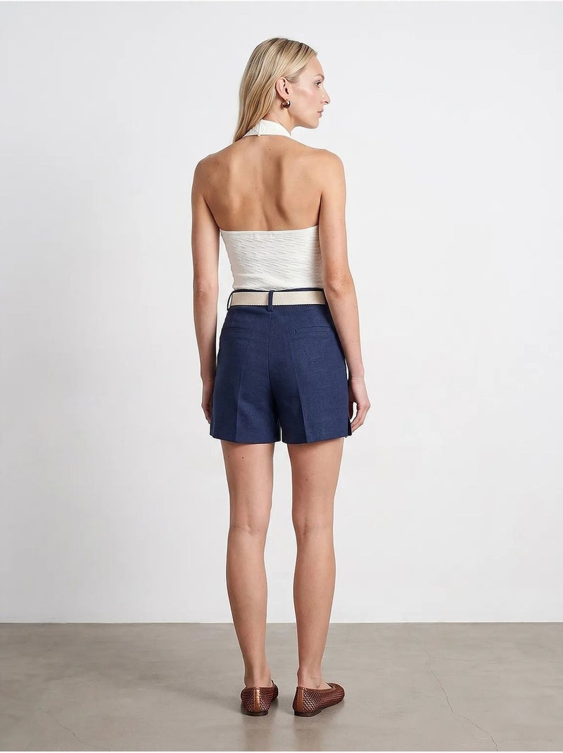 Short tailleur à taille haute et ceinture dilvin Bleu marine - Kiabi