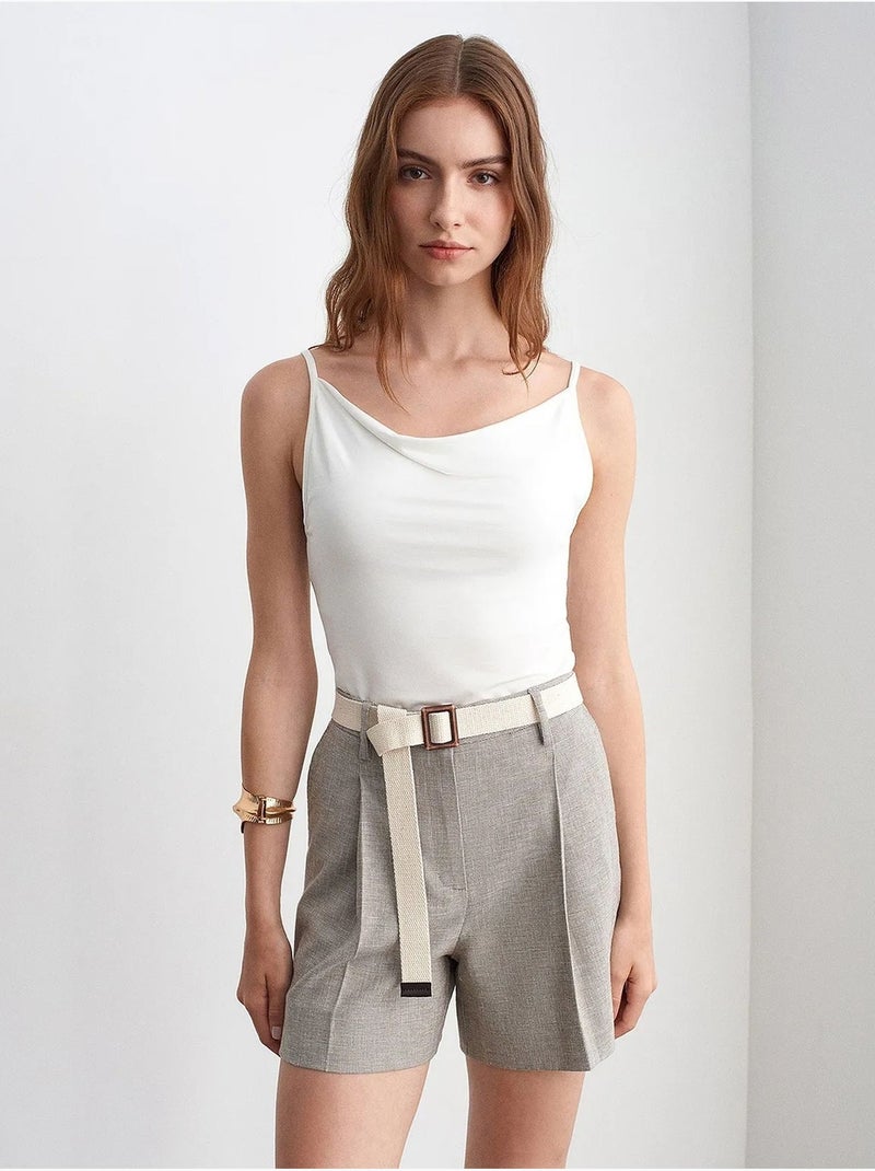 Short tailleur à taille haute et ceinture dilvin Gris clair - Kiabi