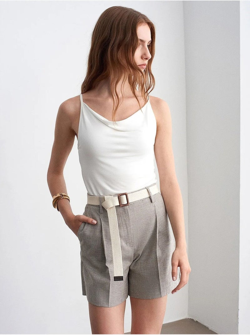 Short tailleur à taille haute et ceinture dilvin Gris clair - Kiabi