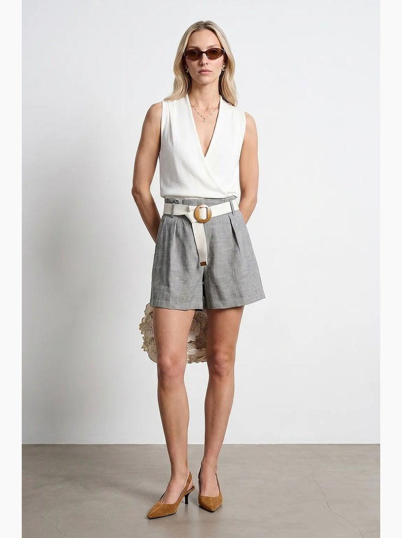 Short tailleur à taille haute et jambe large dilvin Gris clair - Kiabi