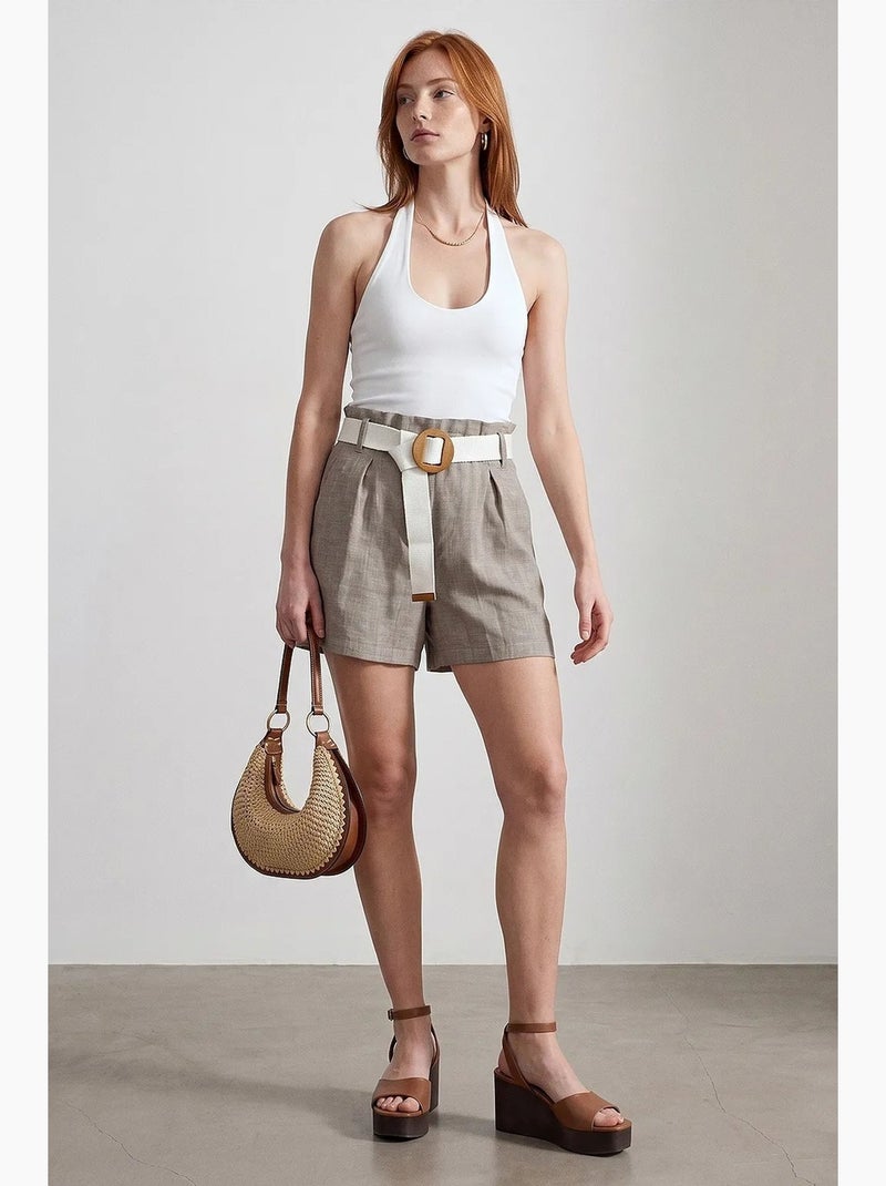 Short tailleur à taille haute et jambe large dilvin Sable - Kiabi