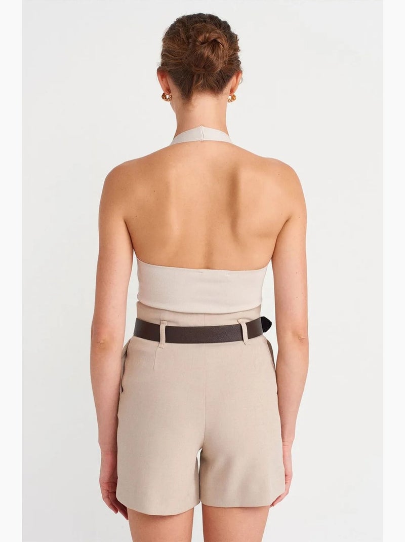 Short tailleur en crêpe avec ceinture dilvin Beige argile - Kiabi