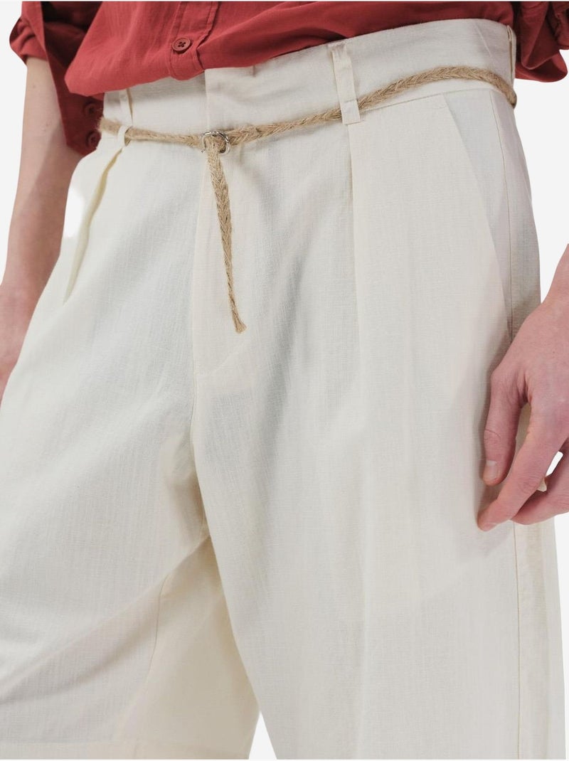 Short tailleur en lin mélangé, coupe décontractée et taille haute giesto Beige argile - Kiabi