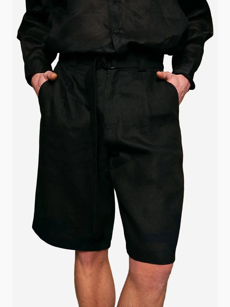 Short tailleur en mélange de lin avec ceinture giesto Noir - Kiabi