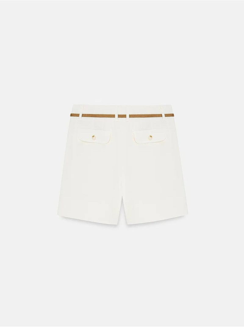 Short tailleur en popeline à taille haute et ceinture dilvin Blanc - Kiabi