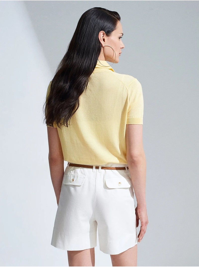 Short tailleur en popeline à taille haute et ceinture dilvin Blanc - Kiabi