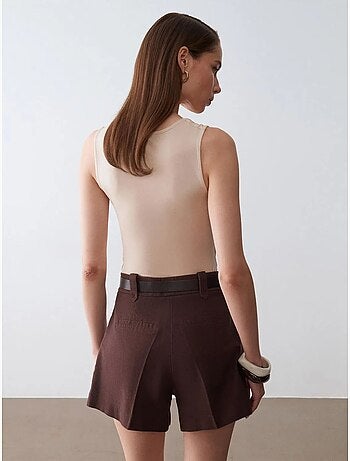 Short tailleur en popeline de coton à taille haute et ceinture dilvin