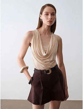 Short tailleur en popeline de coton à taille haute et ceinture dilvin